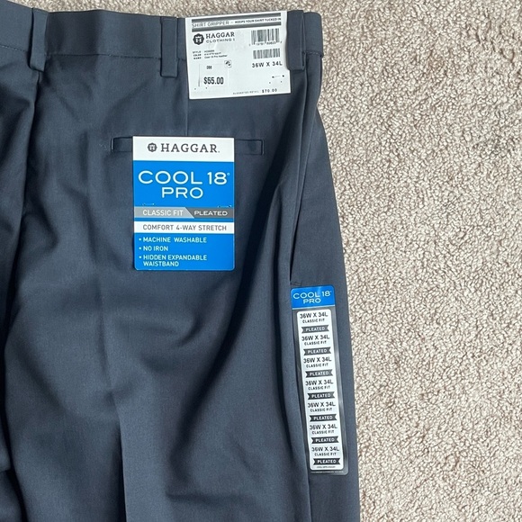 Haggar Men's Gray/Blue CoolPro Pleated Pants - Picture 4 of 4